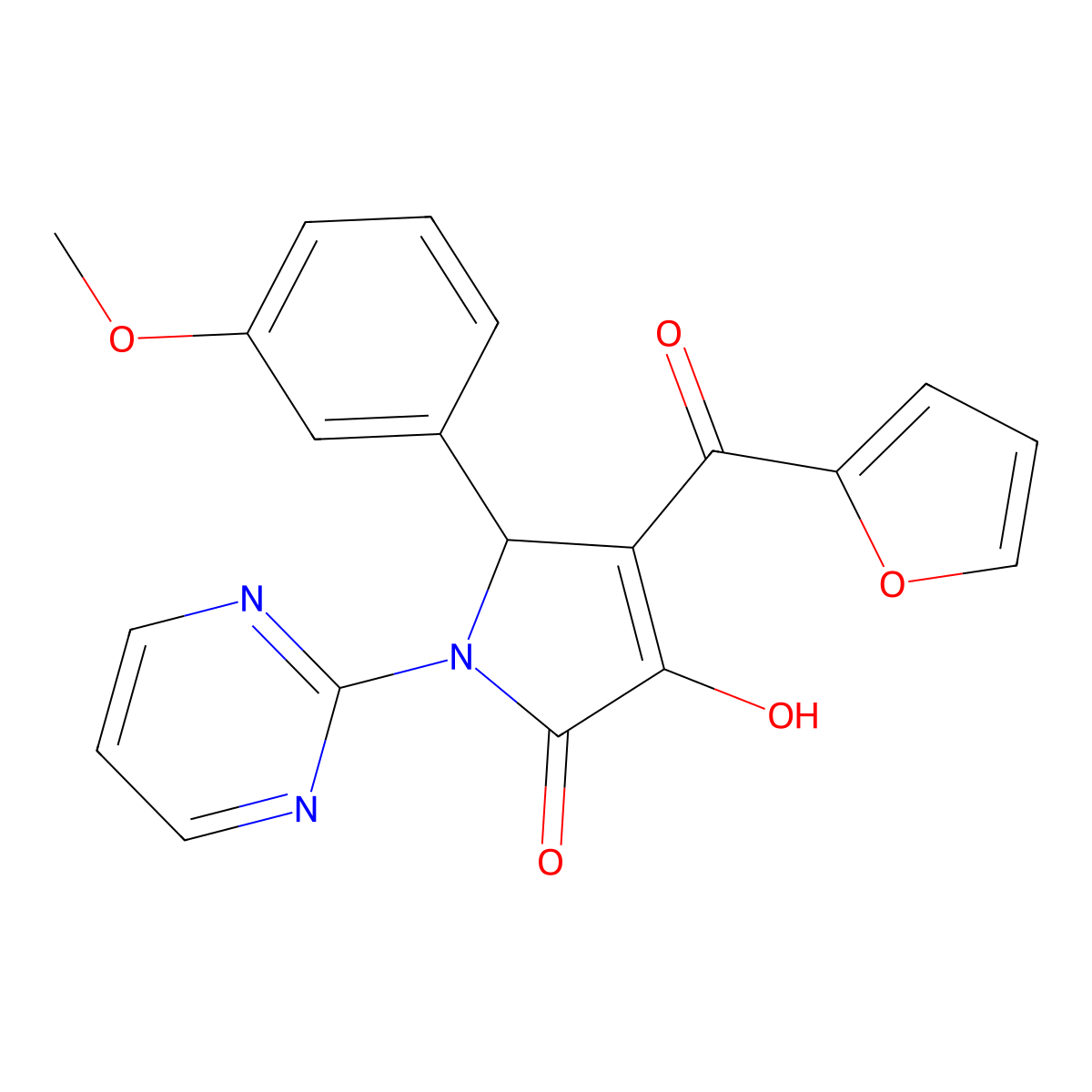 (4E)-4-[furan-2-yl(hydroxy)methylidene]-5-(3-methoxyphenyl)-1-(pyrimidin-2-yl)pyrrolidine-2,3-dione molecular structure, CAS 371224-41-8