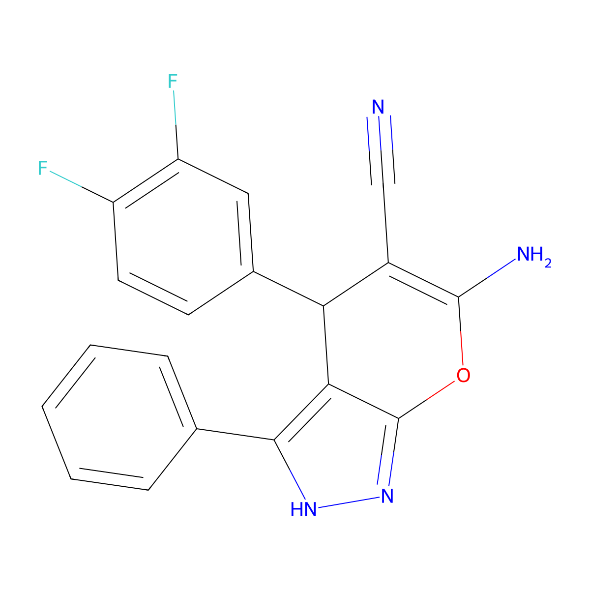6-Amino-4-(3,4-difluorophenyl)-3-phenyl-2,4-dihydropyrano[2,3-c]pyrazole-5-carbonitrile molecular structure, CAS 371224-93-0