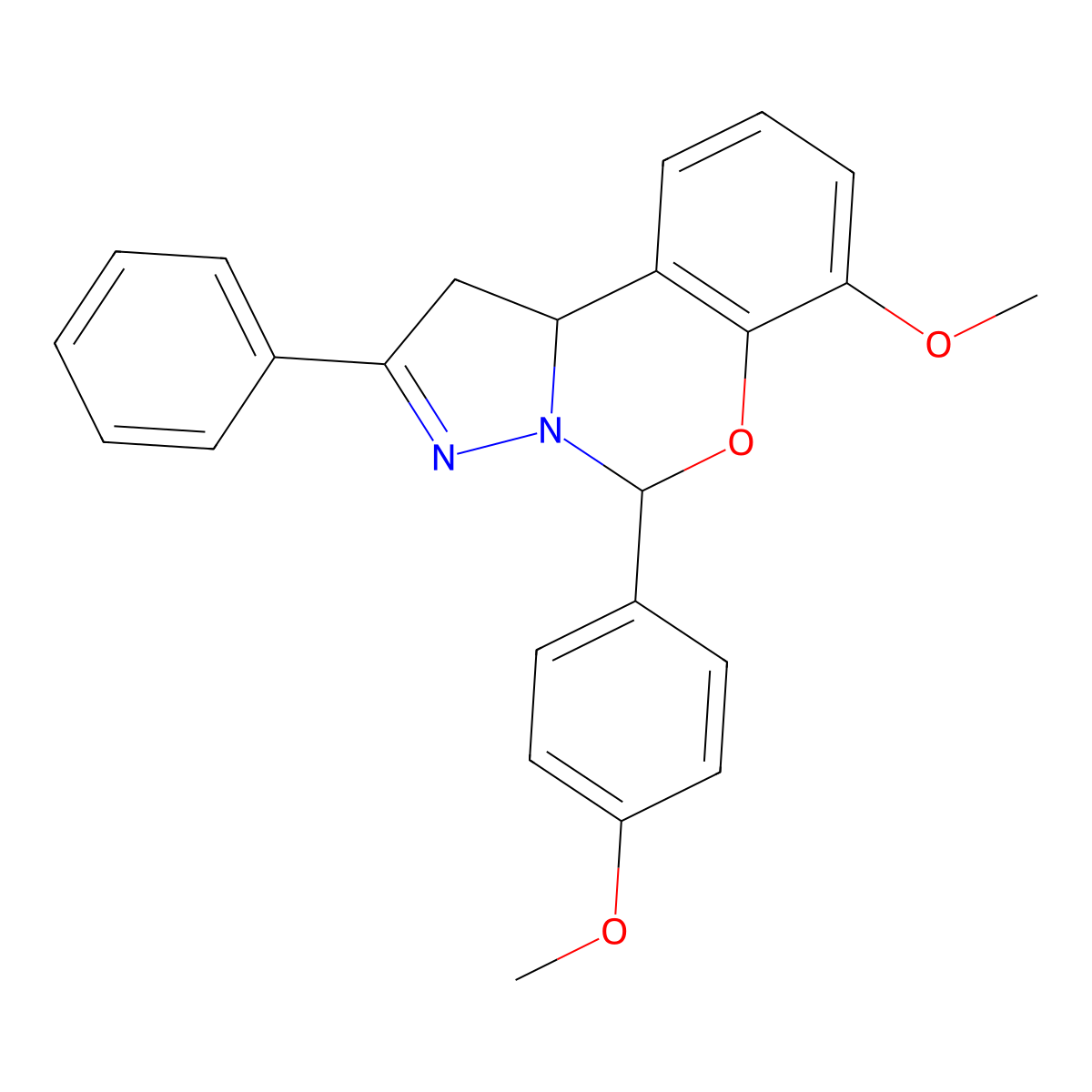 7-Methoxy-5-(4-methoxyphenyl)-2-phenyl-1,10b-dihydropyrazolo[1,5-c][1,3]benzoxazine molecular structure, CAS 371225-16-0