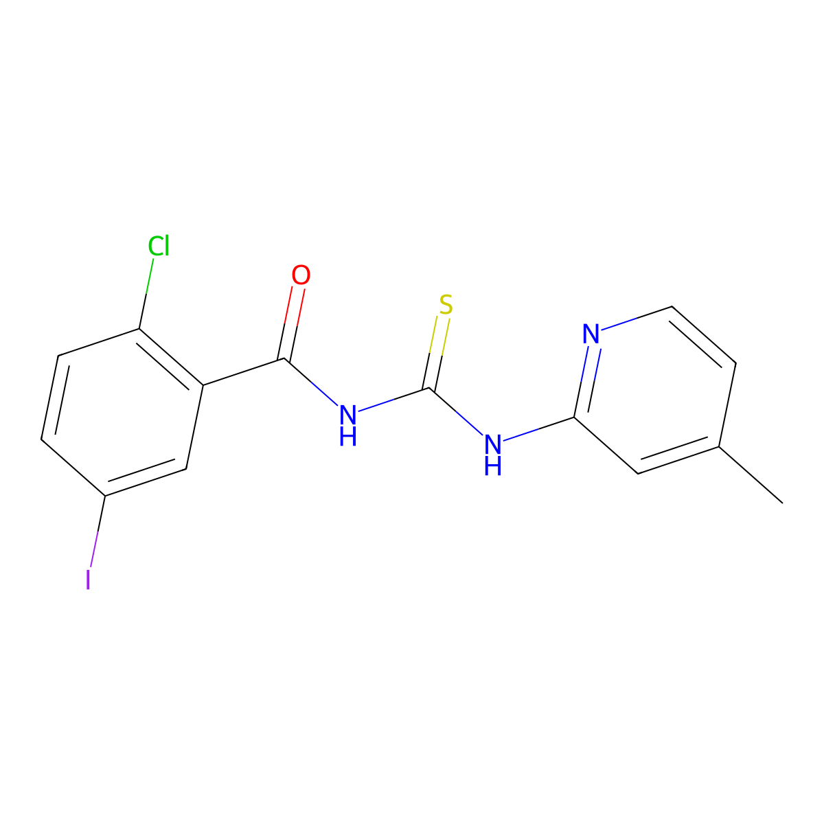 2-chloro-5-iodo-N-[(4-methylpyridin-2-yl)carbamothioyl]benzamide molecular structure, CAS 371225-23-9