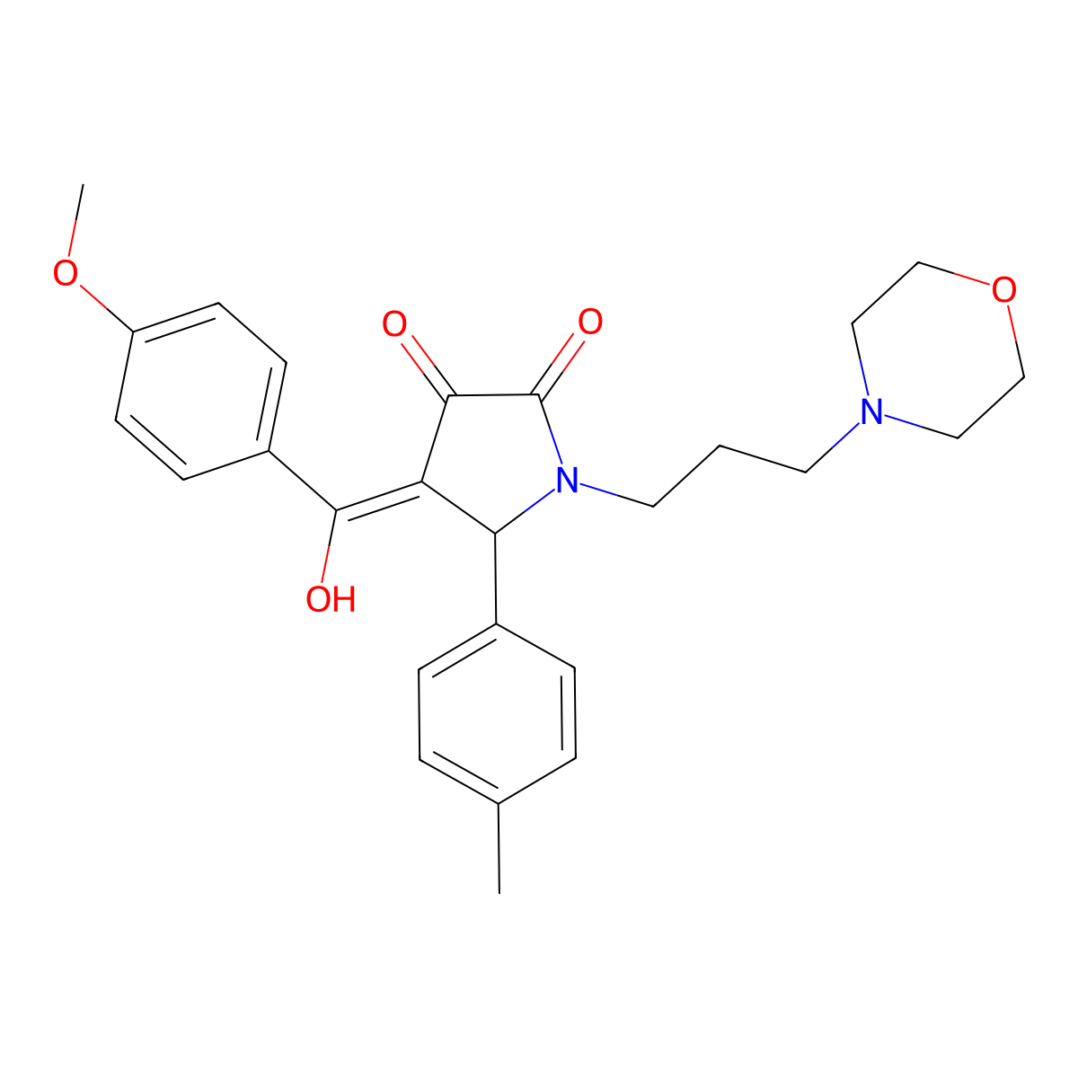 3-hydroxy-4-(4-methoxybenzoyl)-5-(4-methylphenyl)-1-[3-(morpholin-4-yl)propyl]-2,5-dihydro-1H-pyrrol-2-one molecular structure, CAS 371225-24-0