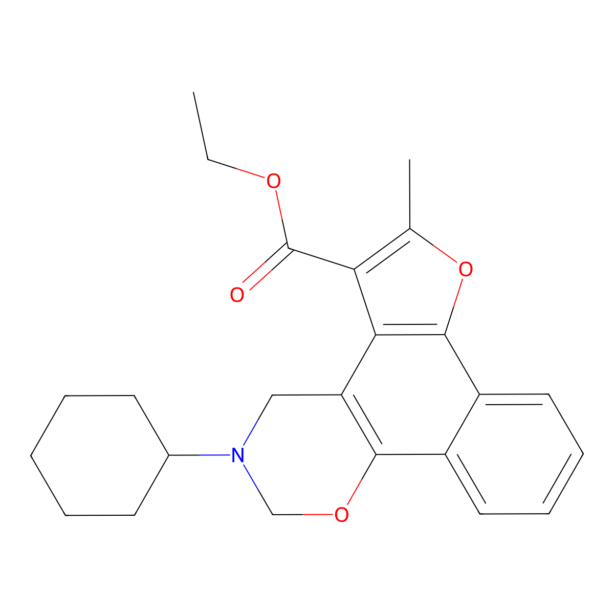 Ethyl 9-cyclohexyl-4-methyl-3,11-dioxa-9-azatetracyclo[11.4.0.0^{2,6}.0^{7,12}]heptadeca-1(17),2(6),4,7(12),13,15-hexaene-5-carboxylate molecular structure, CAS 371225-26-2