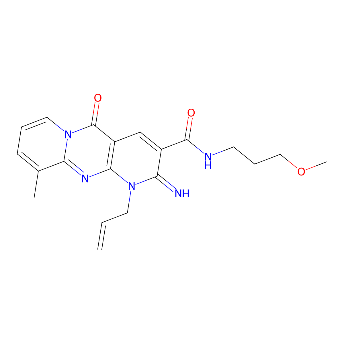1-Allyl-2-imino-N-(3-methoxypropyl)-10-methyl-5-oxo-1,5-dihydro-2H-dipyrido(1,2-A:2,3-D)pyrimidine-3-carboxamide molecular structure, CAS 371225-37-5