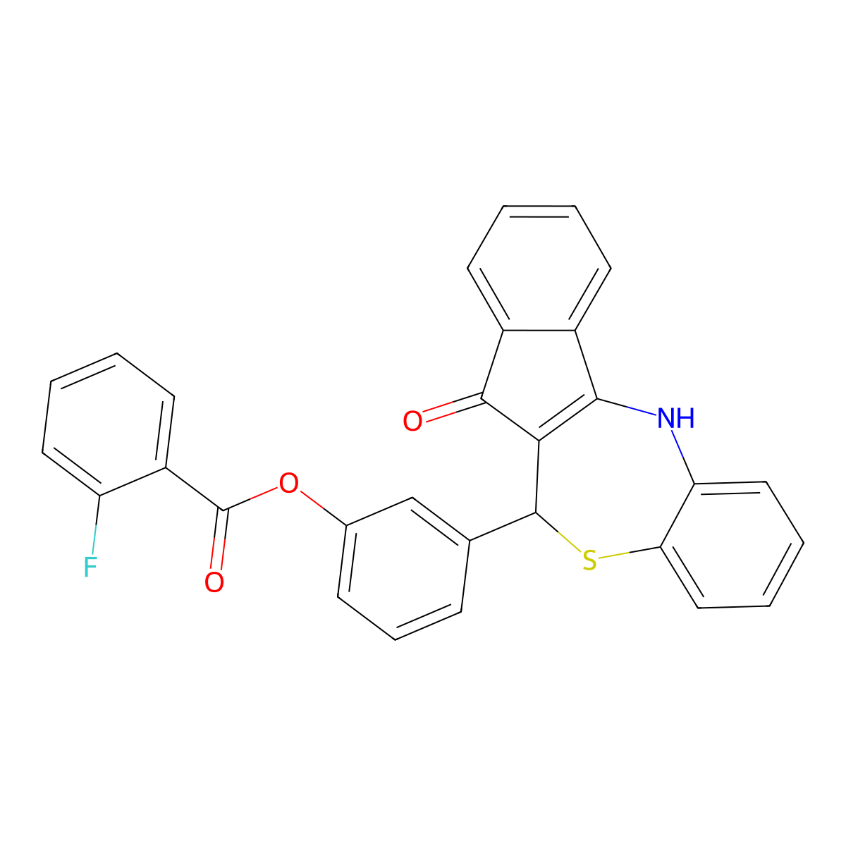 3-(5-oxo-6,12-dihydro-5H-benzo[b]indeno[1,2-e][1,4]thiazepin-6-yl)phenyl 2-fluorobenzoate molecular structure, CAS 371225-39-7