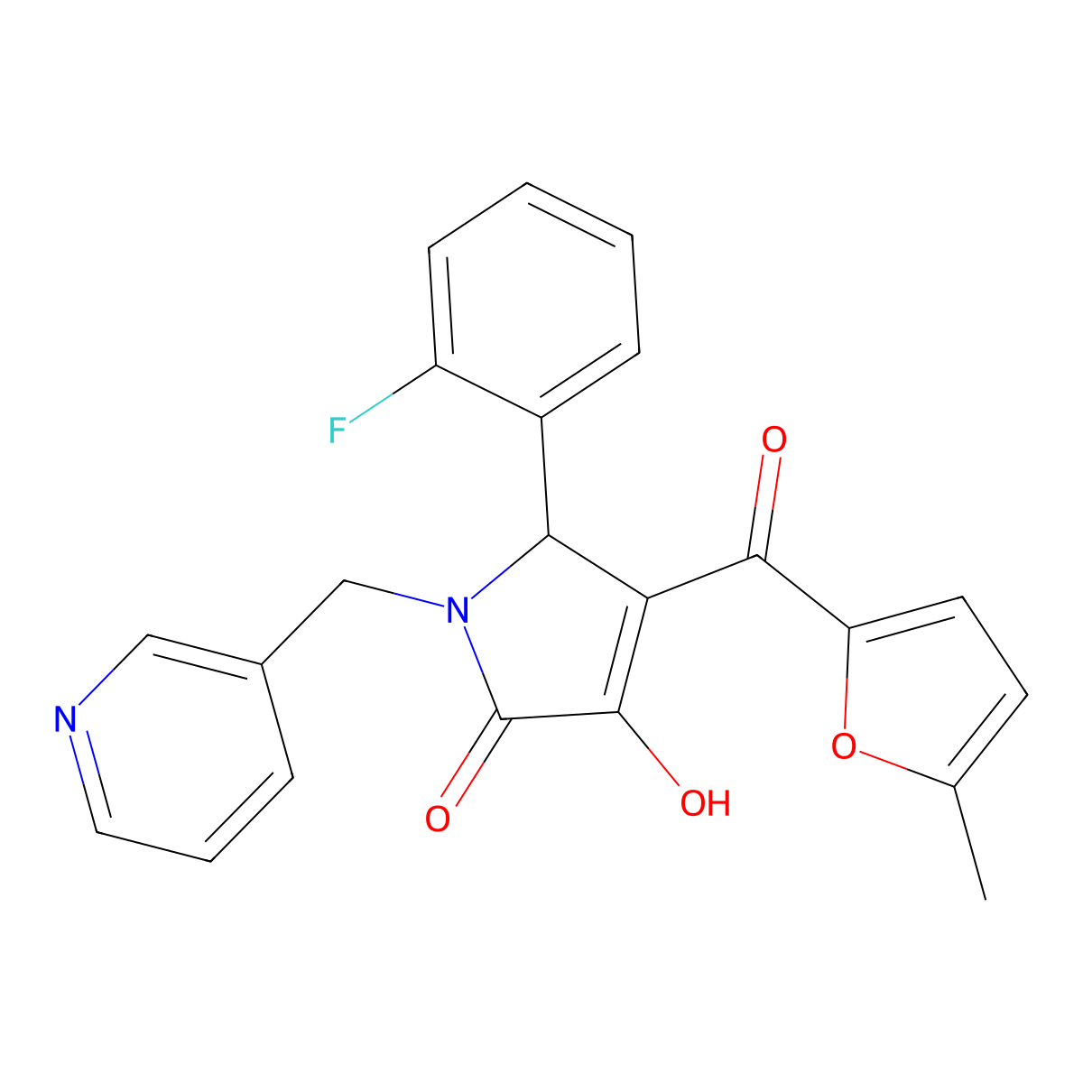 5-(2-Fluoro-phenyl)-3-hydroxy-4-(5-methyl-furan-2-carbonyl)-1-pyridin-3-ylmethyl-1,5-dihydro-pyrrol-2-one molecular structure, CAS 371225-56-8