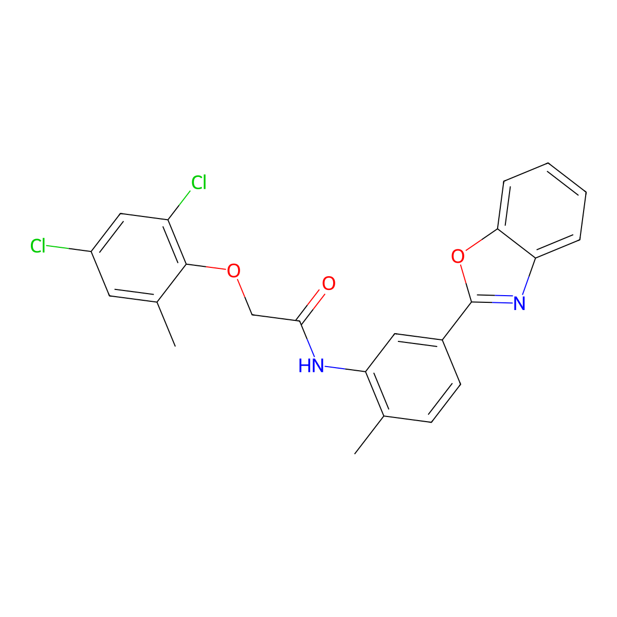 N-[5-(1,3-benzoxazol-2-yl)-2-methylphenyl]-2-(2,4-dichloro-6-methylphenoxy)acetamide molecular structure, CAS 371225-58-0