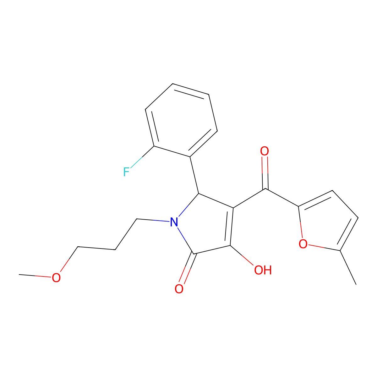 (4E)-5-(2-fluorophenyl)-4-[hydroxy(5-methylfuran-2-yl)methylidene]-1-(3-methoxypropyl)pyrrolidine-2,3-dione molecular structure, CAS 371225-59-1