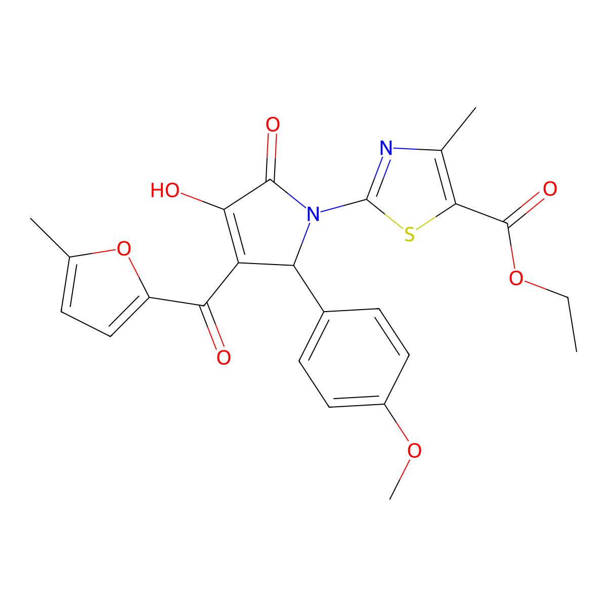 ethyl 2-[(3E)-3-[hydroxy(5-methylfuran-2-yl)methylidene]-2-(4-methoxyphenyl)-4,5-dioxopyrrolidin-1-yl]-4-methyl-1,3-thiazole-5-carboxylate molecular structure, CAS 371225-66-0