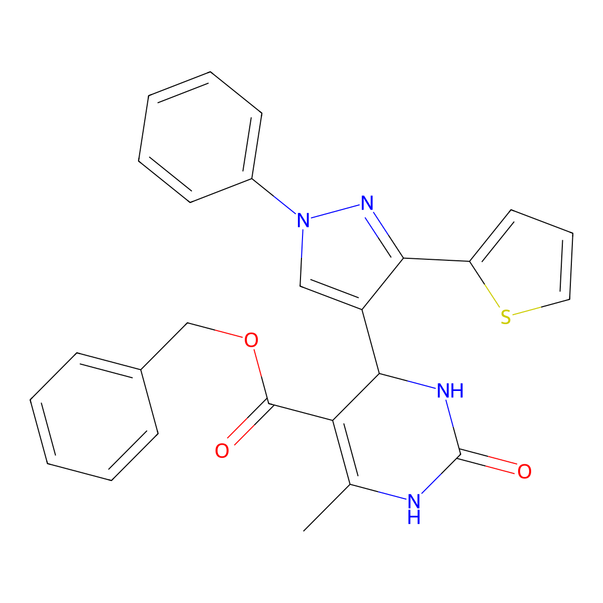benzyl 6-methyl-2-oxo-4-[1-phenyl-3-(thiophen-2-yl)-1H-pyrazol-4-yl]-1,2,3,4-tetrahydropyrimidine-5-carboxylate molecular structure, CAS 371225-67-1
