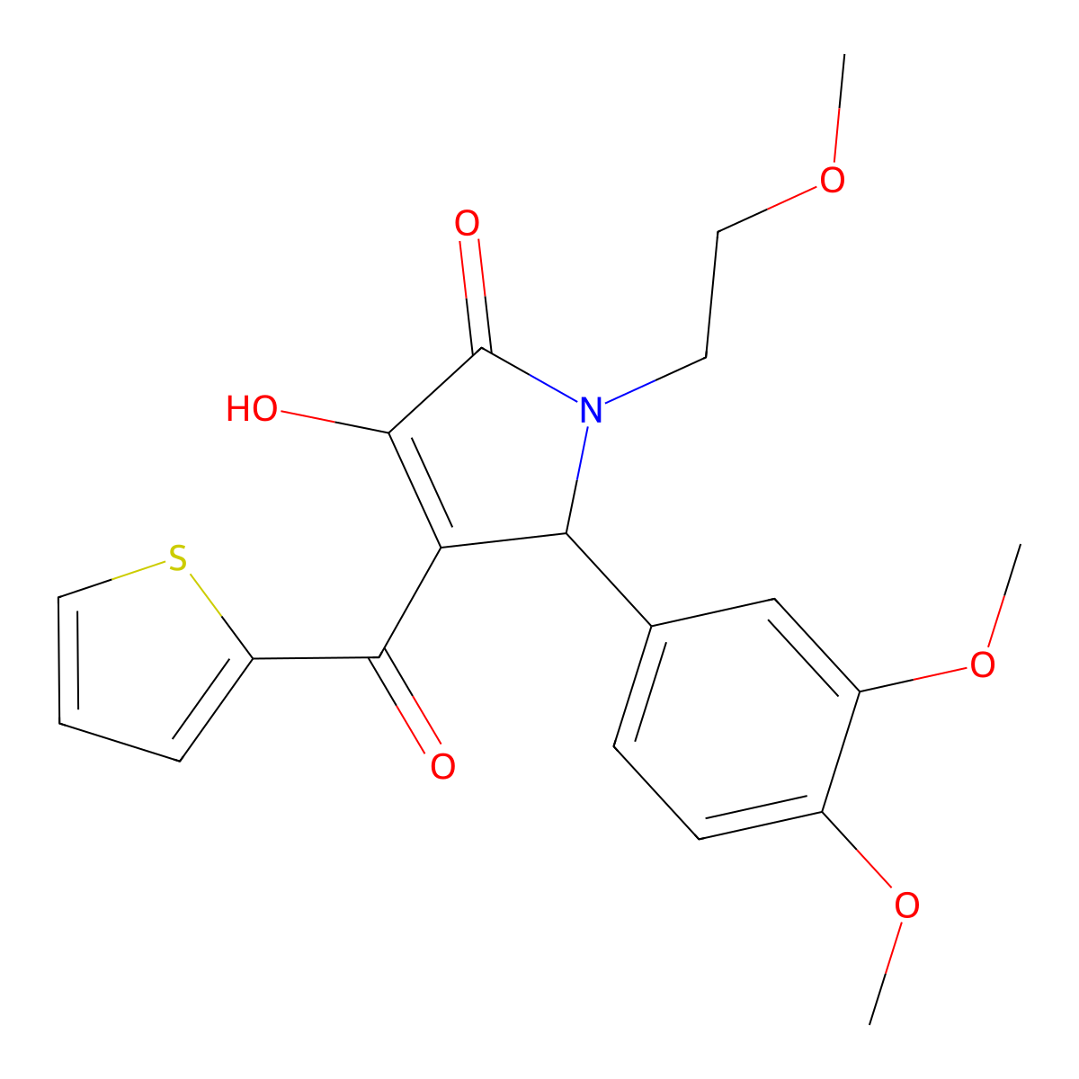 (4E)-5-(3,4-dimethoxyphenyl)-4-[hydroxy(thiophen-2-yl)methylidene]-1-(2-methoxyethyl)pyrrolidine-2,3-dione molecular structure, CAS 371225-88-6
