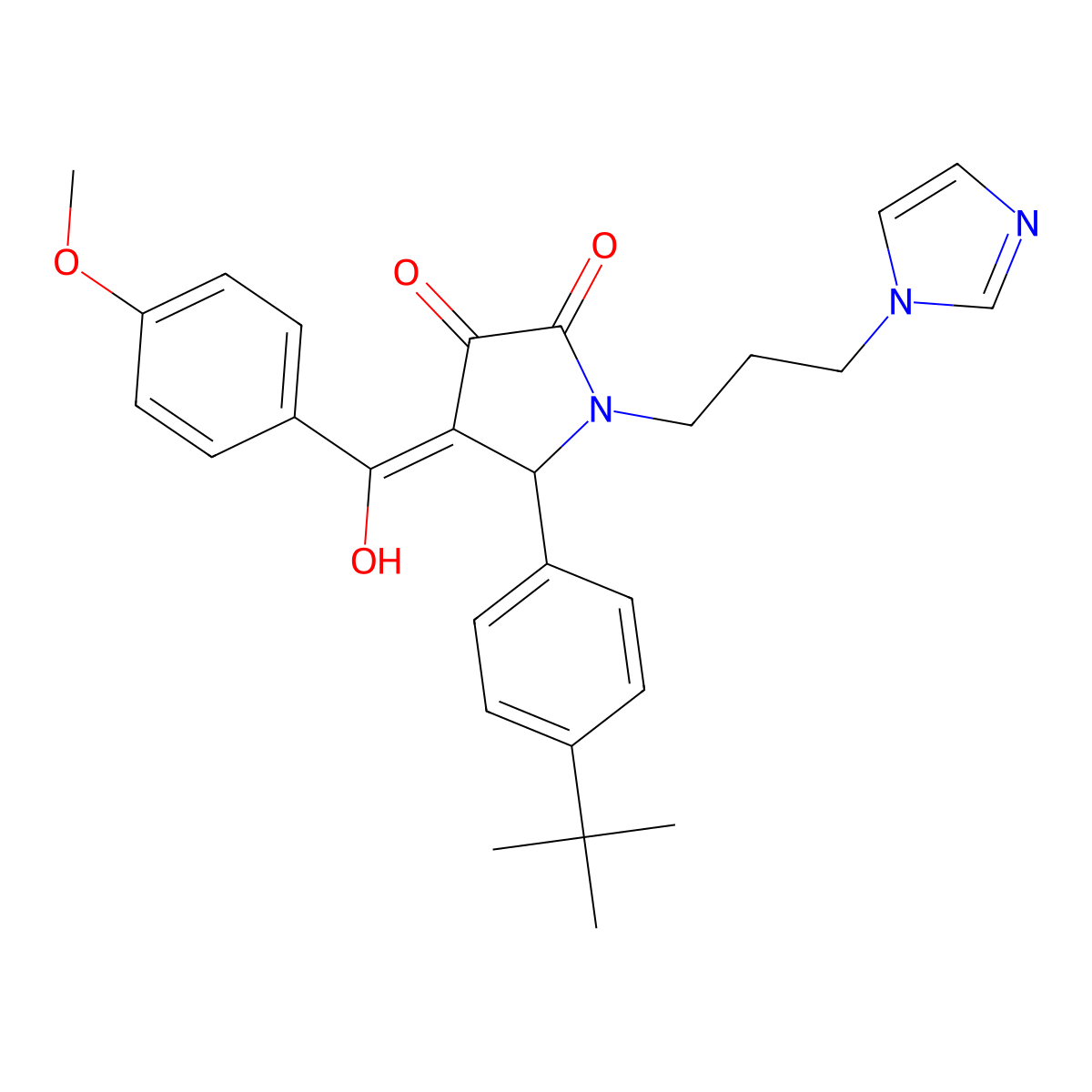 5-(4-Tert-butylphenyl)-4-[hydroxy-(4-methoxyphenyl)methylidene]-1-(3-imidazol-1-ylpropyl)pyrrolidine-2,3-dione molecular structure, CAS 371225-94-4
