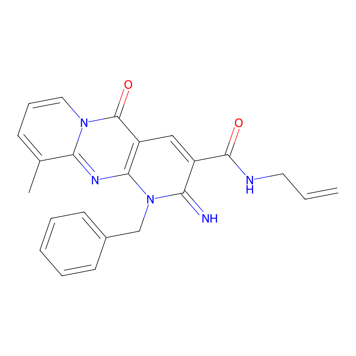 N-Allyl-1-benzyl-2-imino-10-methyl-5-oxo-1,5-dihydro-2H-dipyrido[1,2-A:2,3-D]pyrimidine-3-carboxamide molecular structure, CAS 371226-03-8