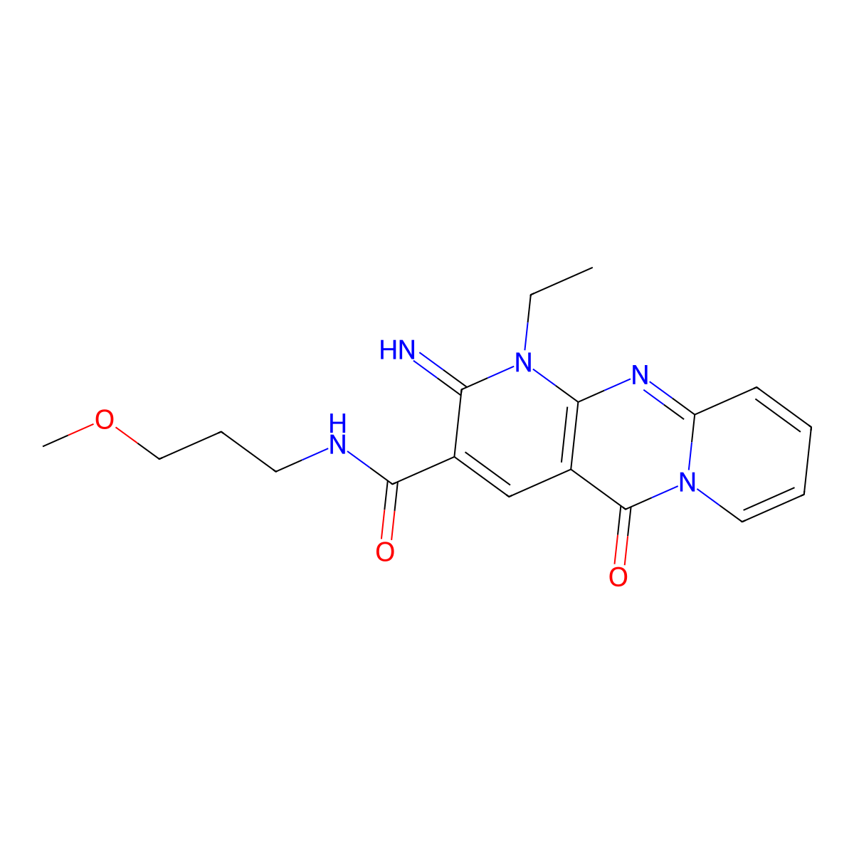 1-Ethyl-2-imino-N-(3-methoxypropyl)-5-oxo-1,5-dihydro-2H-dipyrido(1,2-A:2,3-D)pyrimidine-3-carboxamide molecular structure, CAS 371226-15-2