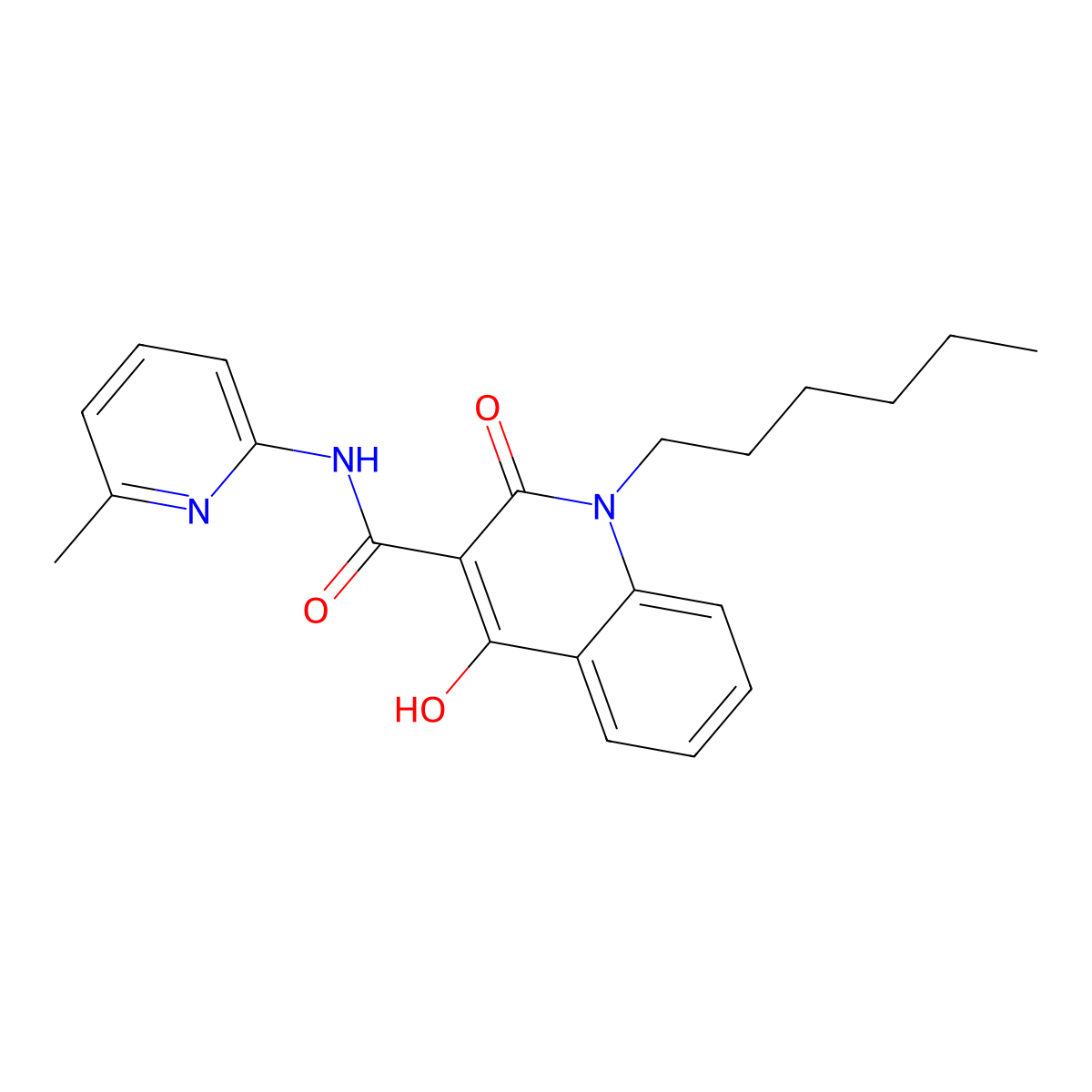 1-hexyl-4-hydroxy-N-(6-methylpyridin-2-yl)-2-oxo-1,2-dihydroquinoline-3-carboxamide molecular structure, CAS 371226-72-1