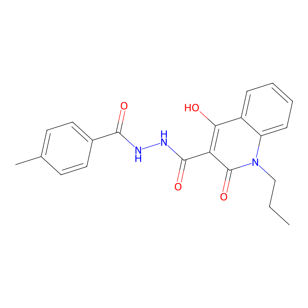 4-hydroxy-N'-(4-methylbenzoyl)-2-oxo-1-propyl-1,2-dihydro-3-quinolinecarbohydrazide molecular structure, CAS 371227-21-3