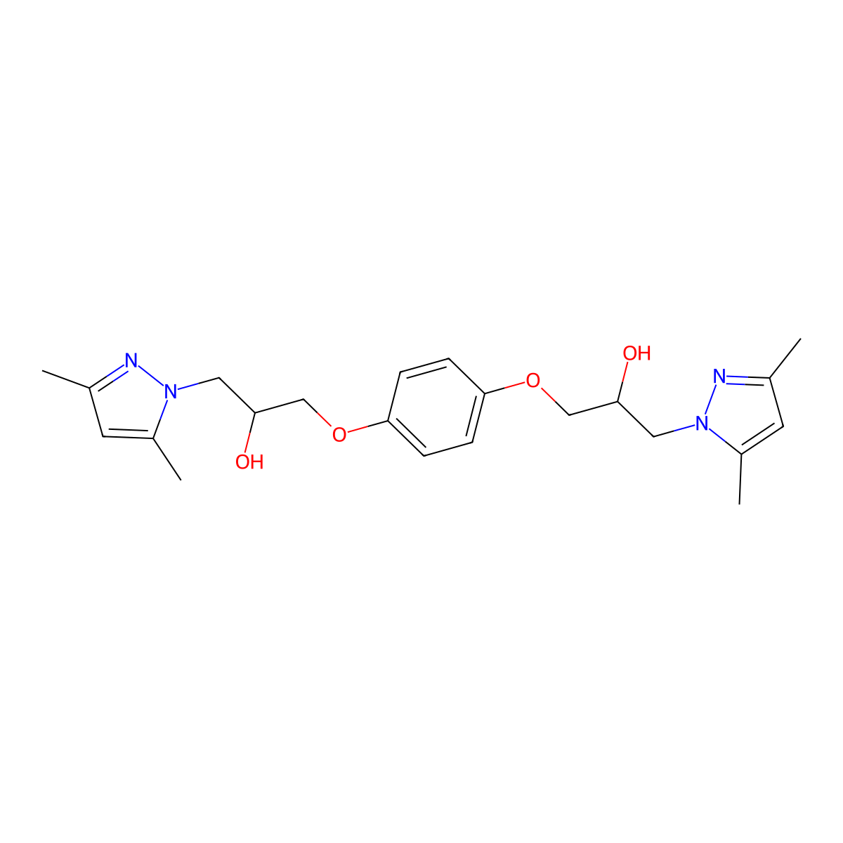3,3'-[benzene-1,4-diylbis(oxy)]bis[1-(3,5-dimethyl-1H-pyrazol-1-yl)propan-2-ol] molecular structure, CAS 371227-69-9