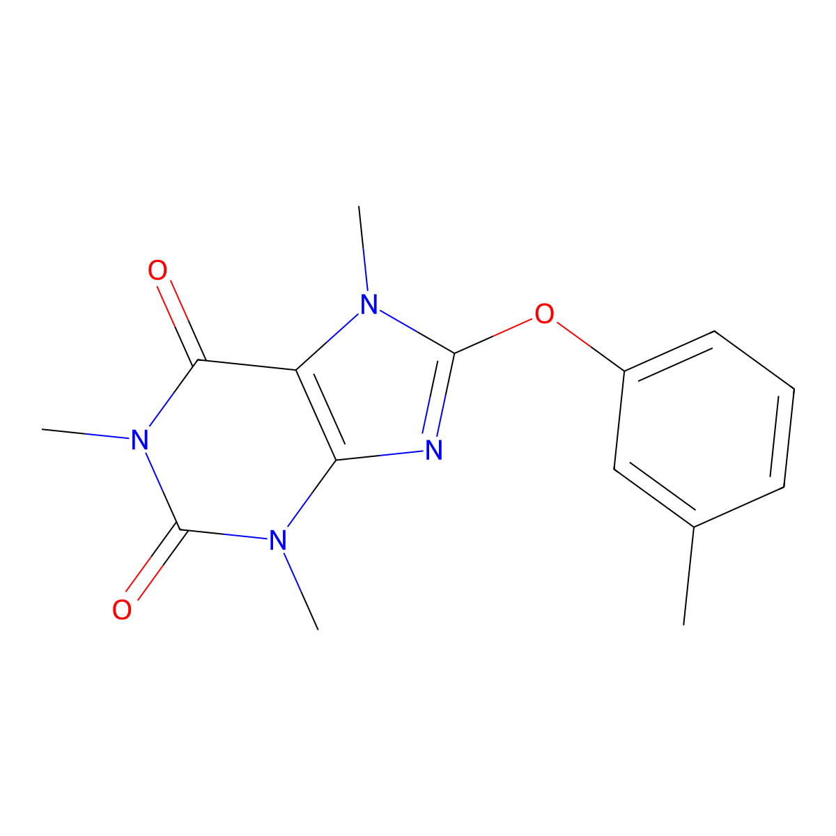 1,3,7-Trimethyl-8-(3-methylphenoxy)purine-2,6-dione molecular structure, CAS 371227-70-2