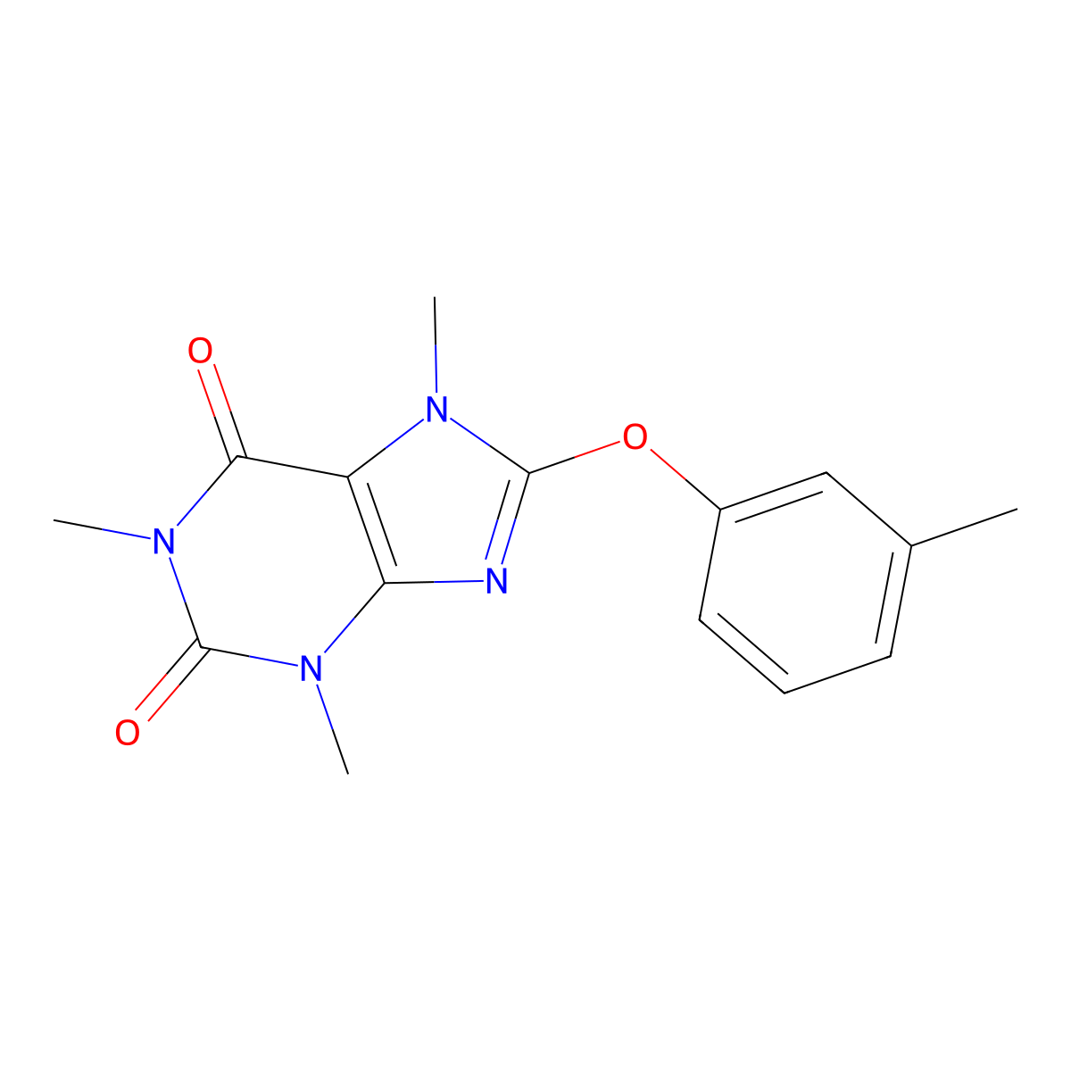 1,3,7-Trimethyl-8-(3-methylphenoxy)purine-2,6-dione molecular structure, CAS 371227-70-2