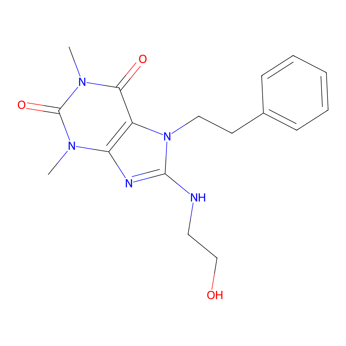 8-((2-HO-ET)Amino)-1,3-DI-ME-7-(2-phenylethyl)-3,7-dihydro-1H-purine-2,6-dione molecular structure, CAS 371228-11-4