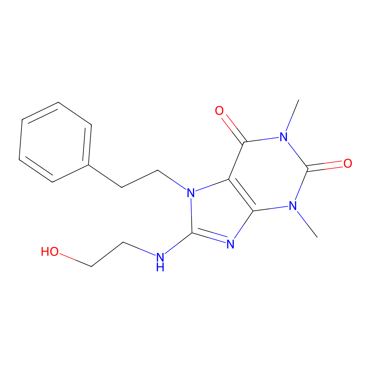 8-((2-HO-ET)Amino)-1,3-DI-ME-7-(2-phenylethyl)-3,7-dihydro-1H-purine-2,6-dione molecular structure, CAS 371228-11-4