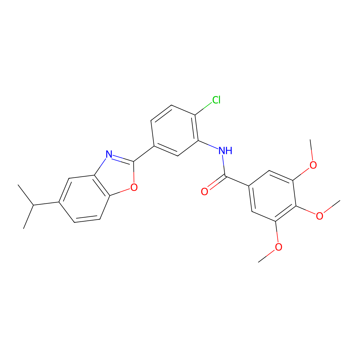 N-[2-chloro-5-(5-propan-2-yl-1,3-benzoxazol-2-yl)phenyl]-3,4,5-trimethoxybenzamide molecular structure, CAS 371232-06-3