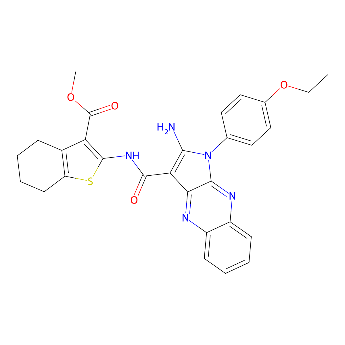 methyl 2-({[2-amino-1-(4-ethoxyphenyl)-1H-pyrrolo[2,3-b]quinoxalin-3-yl]carbonyl}amino)-4,5,6,7-tetrahydro-1-benzothiophene-3-carboxylate molecular structure, CAS 371232-14-3