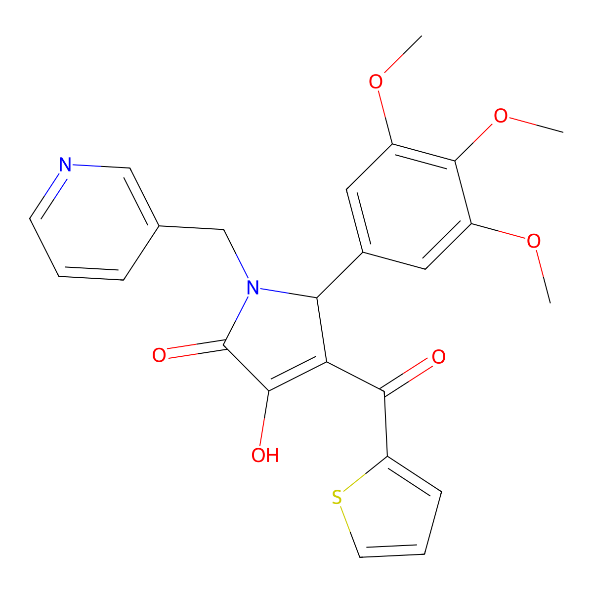 (4E)-4-[hydroxy(thiophen-2-yl)methylidene]-1-(pyridin-3-ylmethyl)-5-(3,4,5-trimethoxyphenyl)pyrrolidine-2,3-dione molecular structure, CAS 371232-17-6
