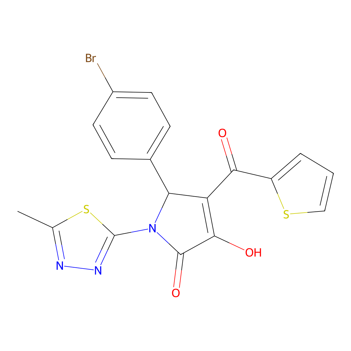 (4E)-5-(4-bromophenyl)-4-[hydroxy(thiophen-2-yl)methylidene]-1-(5-methyl-1,3,4-thiadiazol-2-yl)pyrrolidine-2,3-dione molecular structure, CAS 371232-35-8