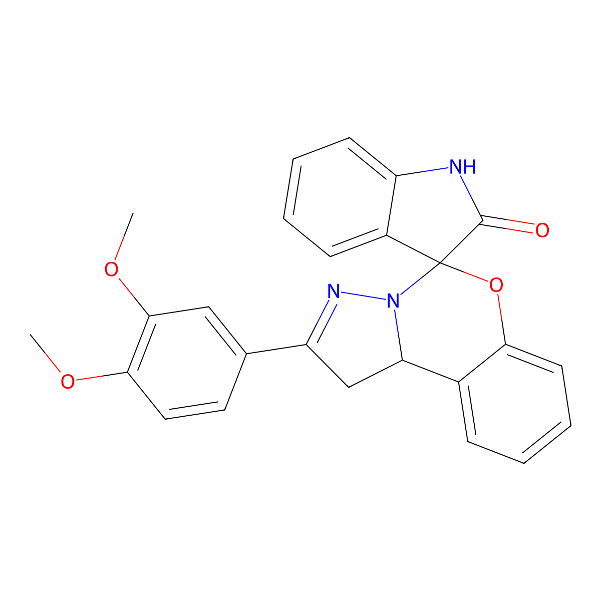 2-(3,4-Dimethoxyphenyl)-1,10b-dihydrospiro[benzo[e]pyrazolo[1,5-c][1,3]oxazine-5,3'-indolin]-2'-one molecular structure, CAS 371232-53-0