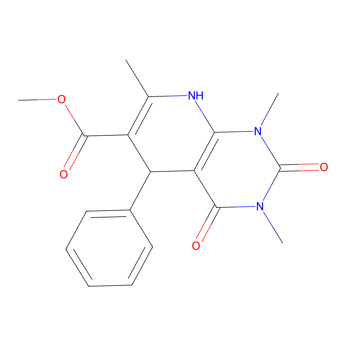 Methyl 1,3,7-trimethyl-2,4-dioxo-5-phenyl-1,2,3,4,5,8-hexahydropyrido[2,3-d]pyrimidine-6-carboxylate molecular structure, CAS 371232-60-9
