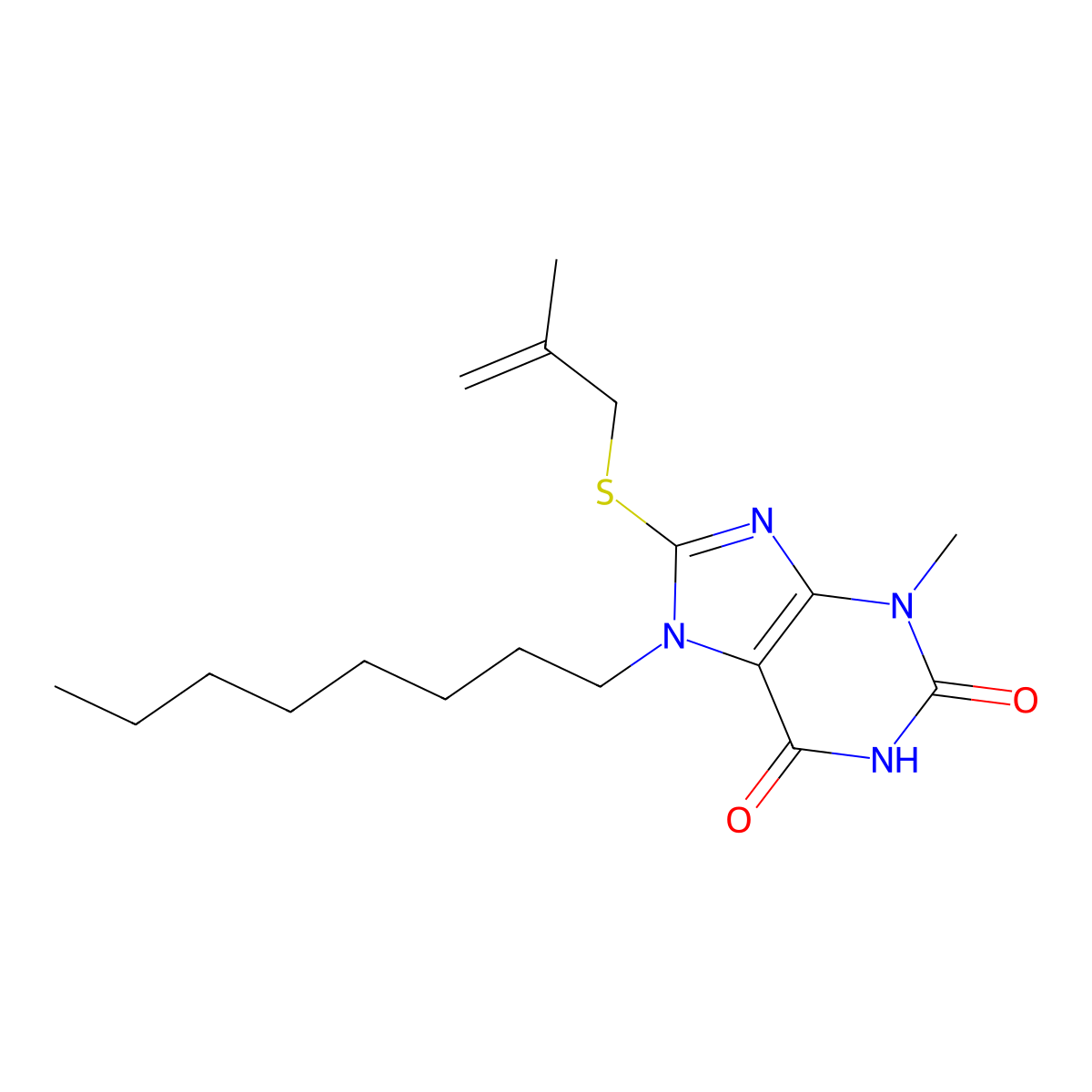 3-methyl-8-((2-methylallyl)thio)-7-octyl-1H-purine-2,6(3H,7H)-dione molecular structure, CAS 371232-61-0