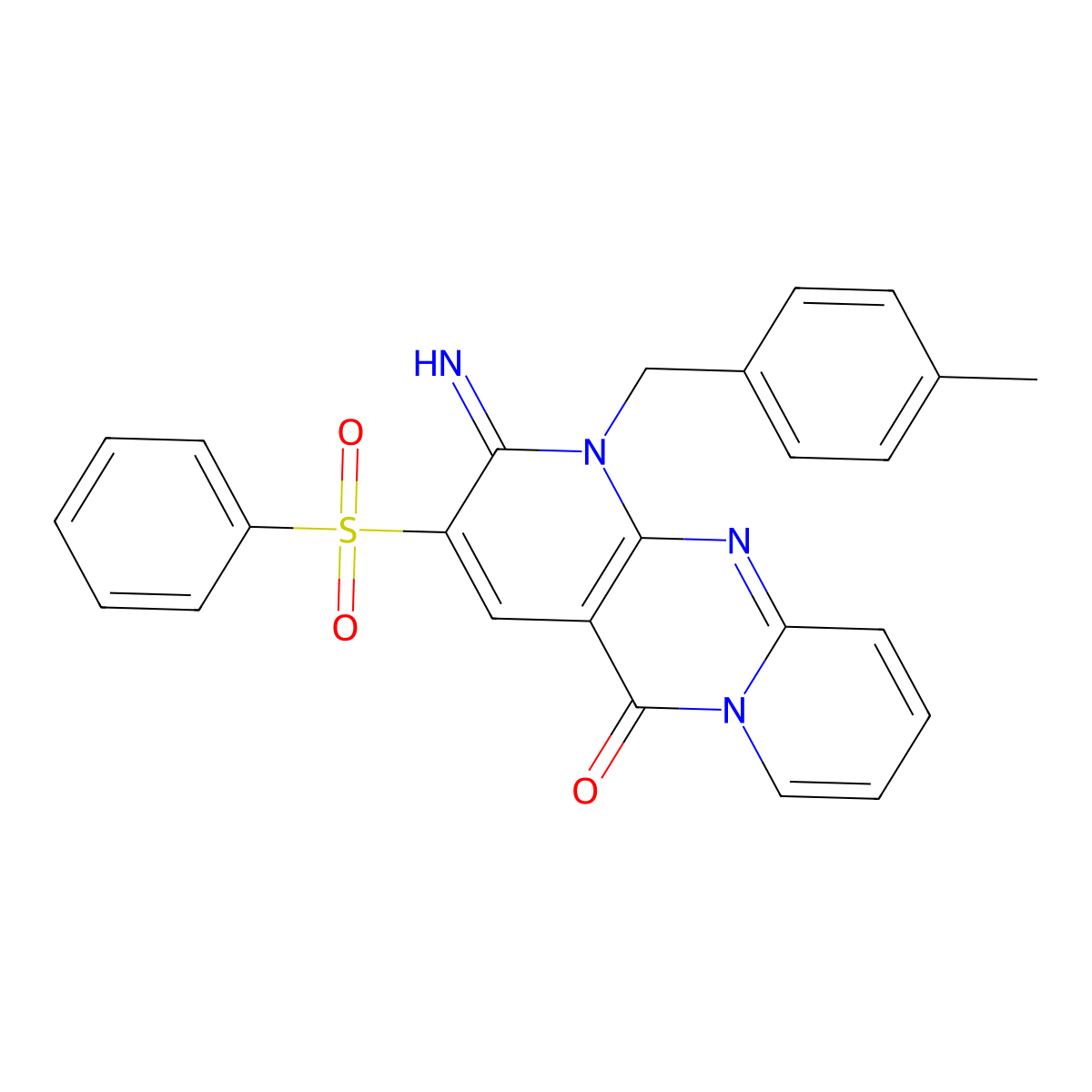 2-Imino-1-[(4-methylphenyl)methyl]-3-(phenylsulfonyl)-1,6-dihydropyridino[1,2-a]pyridino[2,3-d]pyrimidin-5-one molecular structure, CAS 371232-78-9