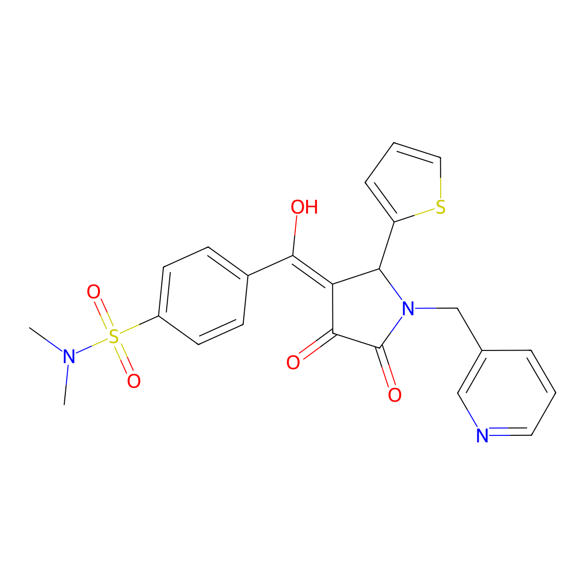 4-{4-hydroxy-5-oxo-1-[(pyridin-3-yl)methyl]-2-(thiophen-2-yl)-2,5-dihydro-1H-pyrrole-3-carbonyl}-N,N-dimethylbenzene-1-sulfonamide molecular structure, CAS 371232-83-6