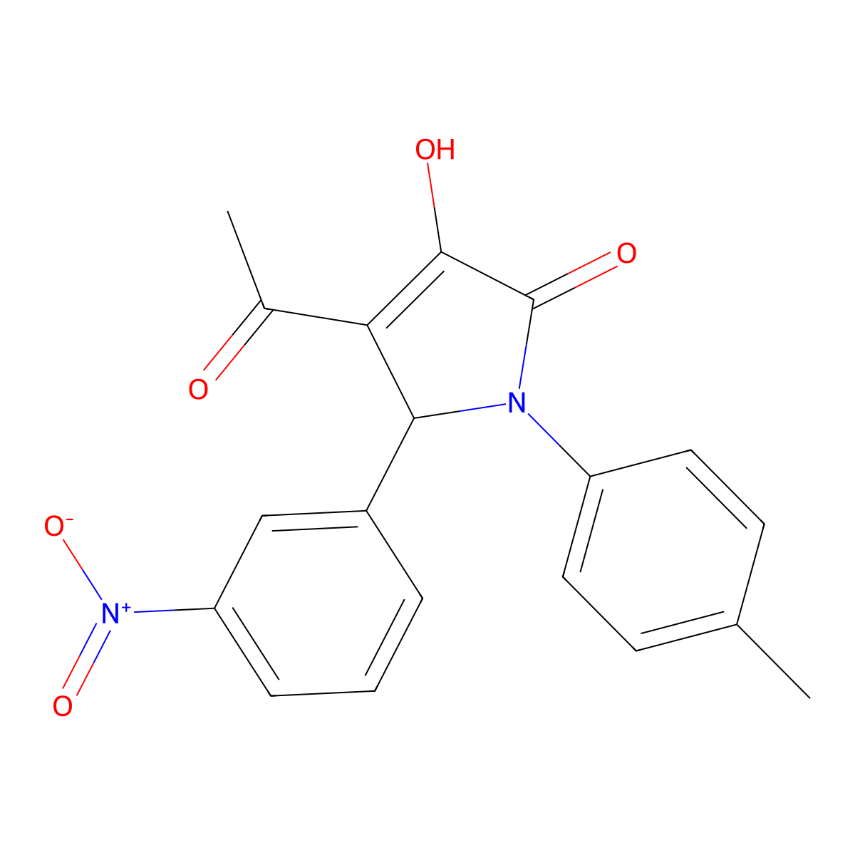 3-acetyl-4-hydroxy-1-(4-methylphenyl)-2-(3-nitrophenyl)-2H-pyrrol-5-one molecular structure, CAS 371233-11-3