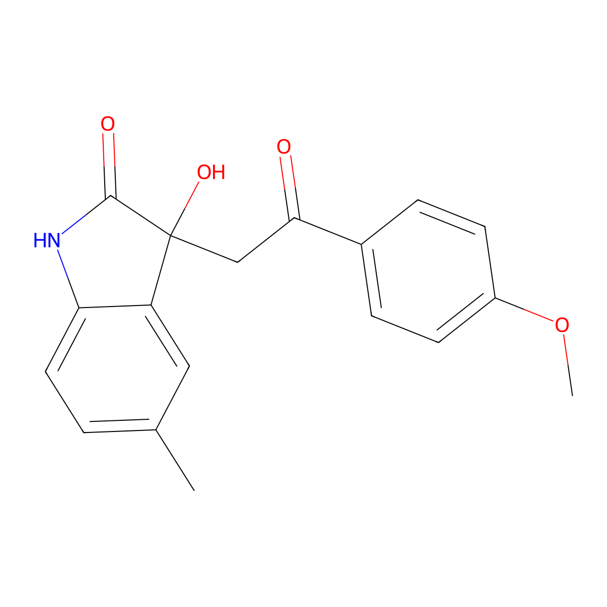 3-Hydroxy-3-[2-(4-methoxy-phenyl)-2-oxo-ethyl]-5-methyl-1,3-dihydro-indol-2-one molecular structure, CAS 371233-13-5