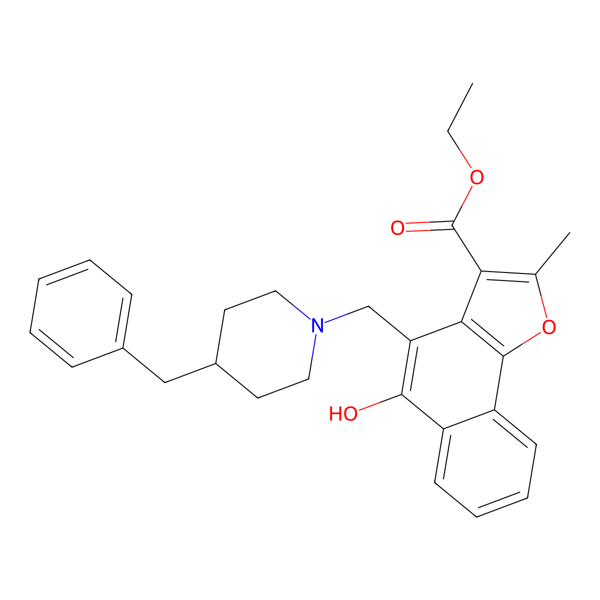 Ethyl 4-((4-benzylpiperidin-1-yl)methyl)-5-hydroxy-2-methylnaphtho[1,2-b]furan-3-carboxylate molecular structure, CAS 371233-40-8