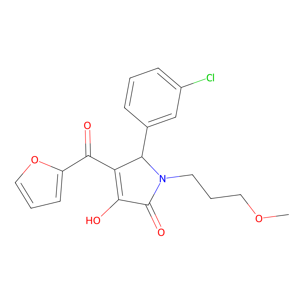 (4E)-5-(3-chlorophenyl)-4-[furan-2-yl(hydroxy)methylidene]-1-(3-methoxypropyl)pyrrolidine-2,3-dione molecular structure, CAS 371233-52-2