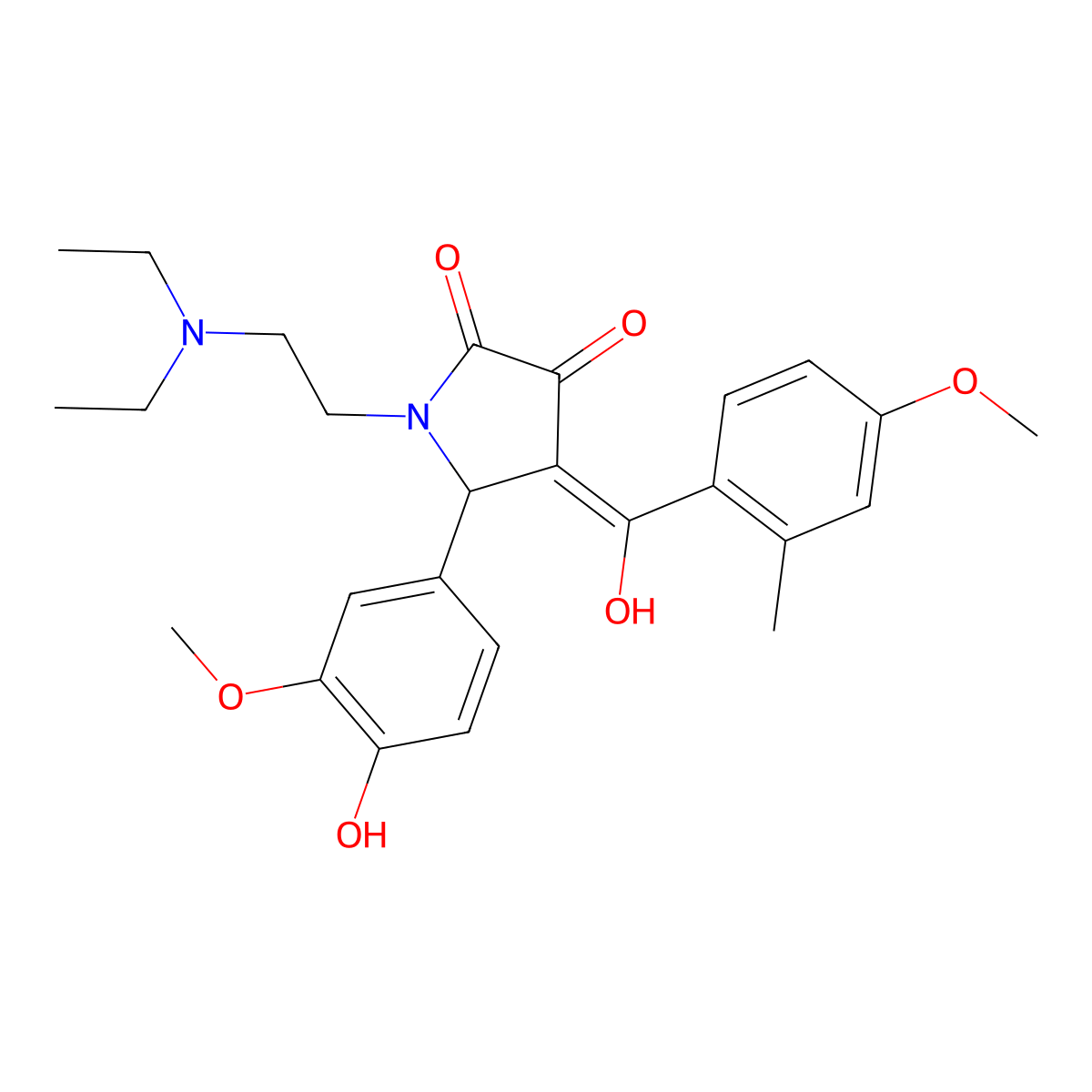1-[2-(diethylamino)ethyl]-3-hydroxy-5-(4-hydroxy-3-methoxyphenyl)-4-(4-methoxy-2-methylbenzoyl)-2,5-dihydro-1H-pyrrol-2-one molecular structure, CAS 371233-59-9