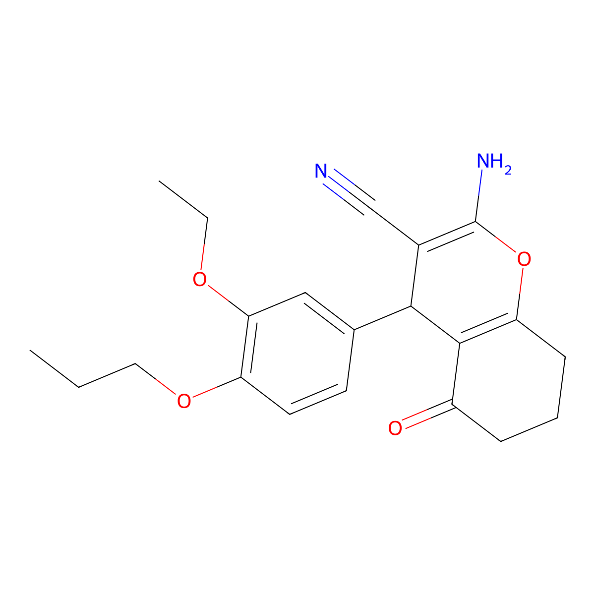 2-Amino-4-(3-ethoxy-4-propoxyphenyl)-5-oxo-4,6,7,8-tetrahydrochromene-3-carbonitrile molecular structure, CAS 371233-84-0