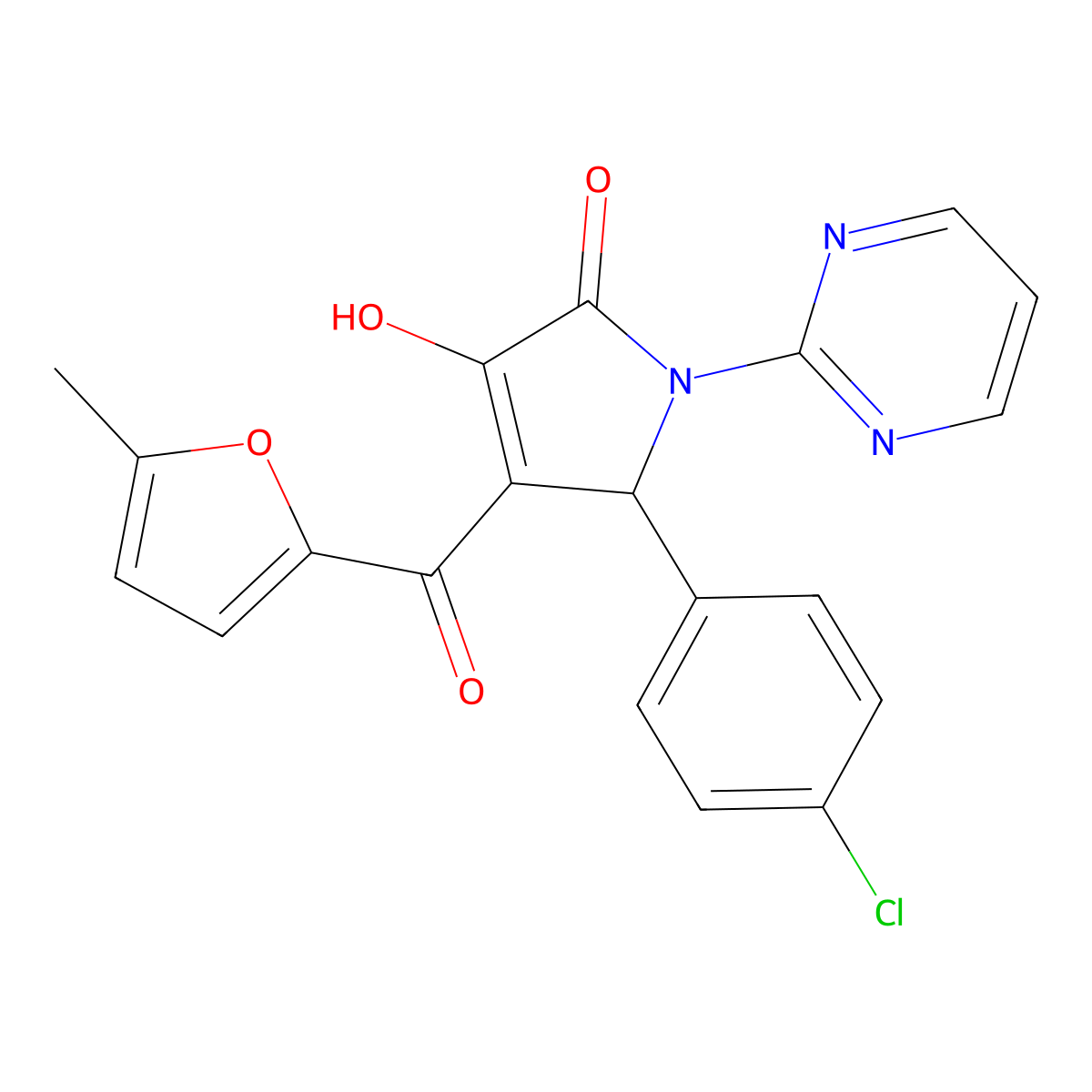 (4E)-5-(4-chlorophenyl)-4-[hydroxy(5-methylfuran-2-yl)methylidene]-1-(pyrimidin-2-yl)pyrrolidine-2,3-dione molecular structure, CAS 371233-94-2