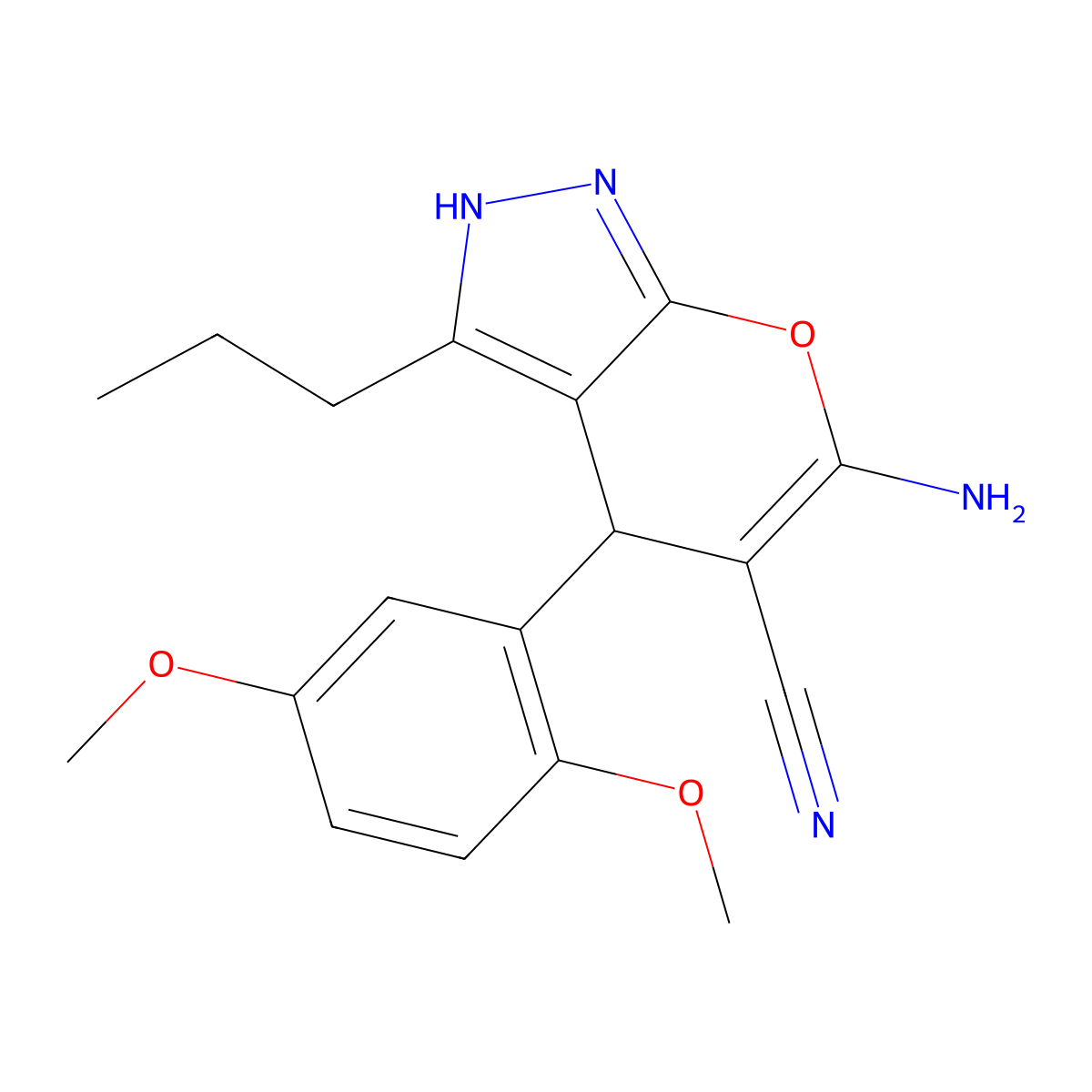 6-Amino-4-(2,5-dimethoxyphenyl)-3-propyl-2,4-dihydropyrano[2,3-c]pyrazole-5-carbonitrile molecular structure, CAS 371234-31-0