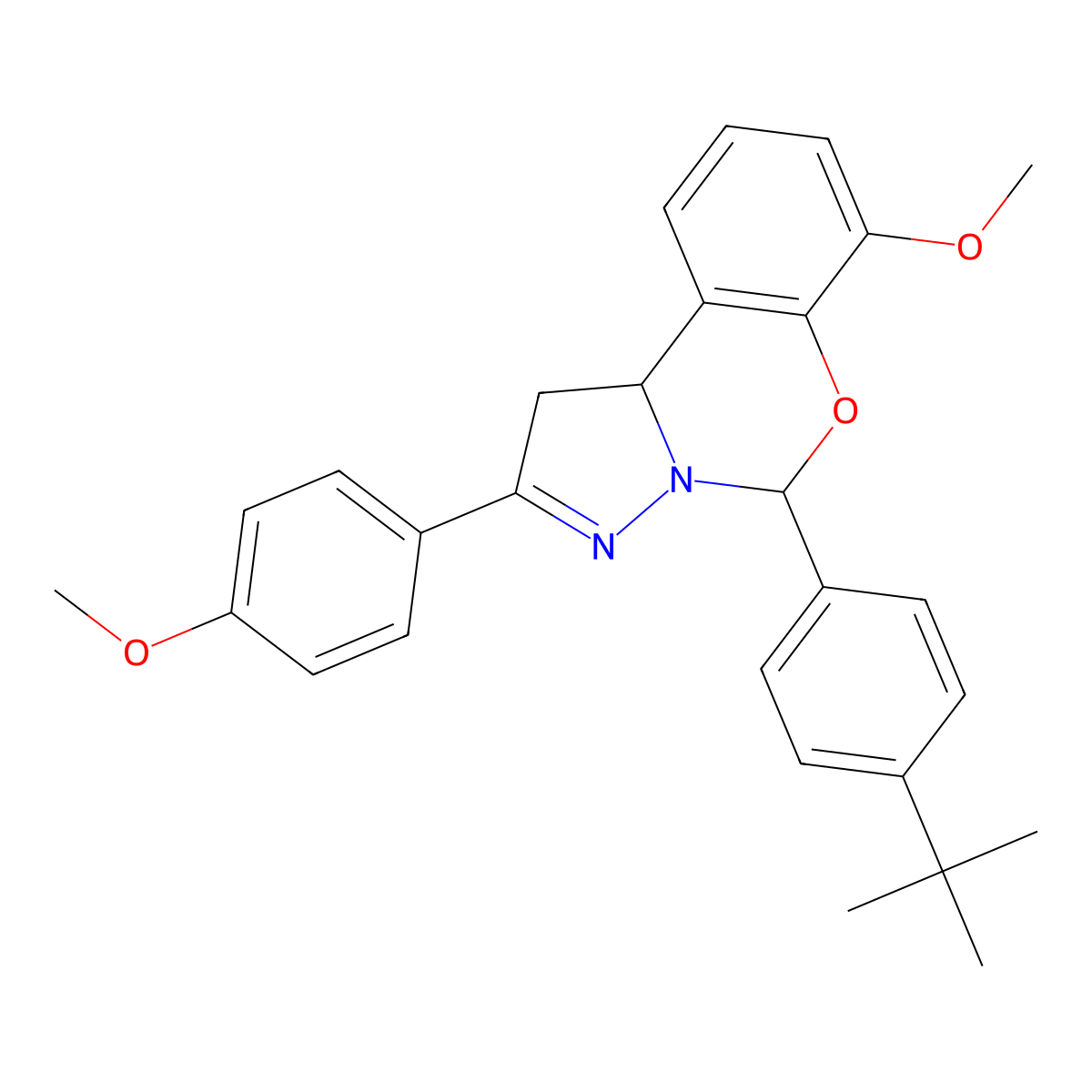 5-(4-Tert-butylphenyl)-7-methoxy-2-(4-methoxyphenyl)-1,10b-dihydropyrazolo[1,5-c][1,3]benzoxazine molecular structure, CAS 371234-32-1