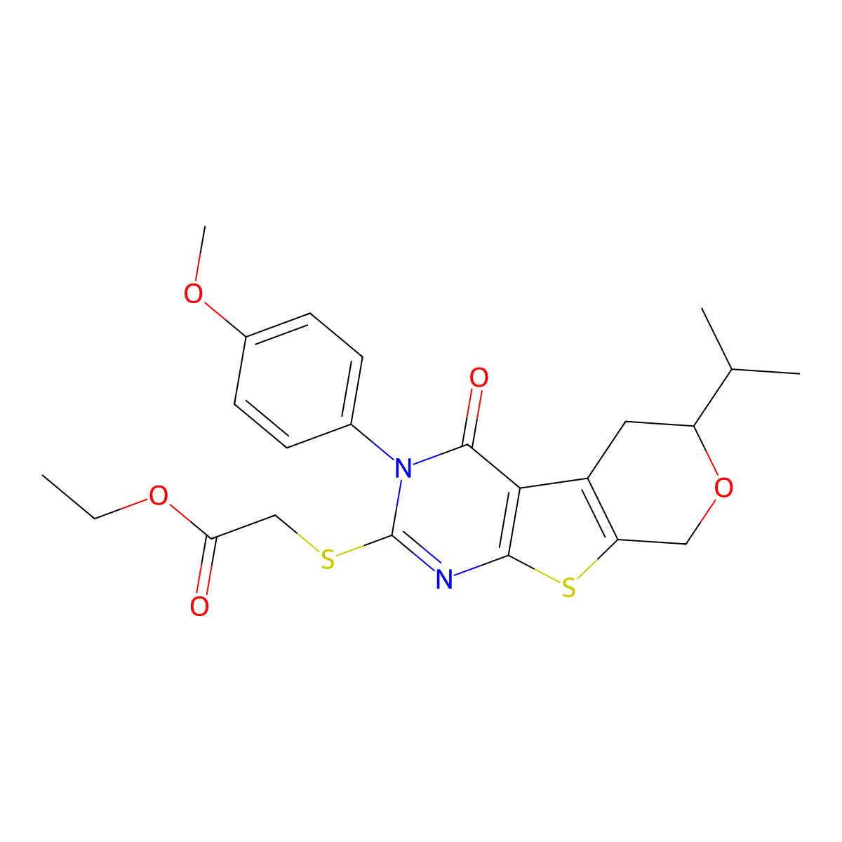 ethyl {[6-isopropyl-3-(4-methoxyphenyl)-4-oxo-3,5,6,8-tetrahydro-4H-pyrano[4',3':4,5]thieno[2,3-d]pyrimidin-2-yl]sulfanyl}acetate molecular structure, CAS 371234-36-5