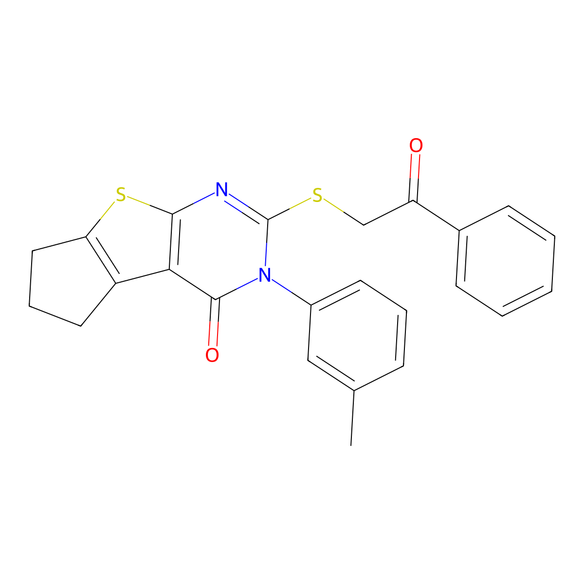 2-(3-methylphenyl)-3-phenacylsulfanyl-7,8-dihydro-6H-cyclopenta[2,3]thieno[2,4-b]pyrimidin-1-one molecular structure, CAS 371234-47-8
