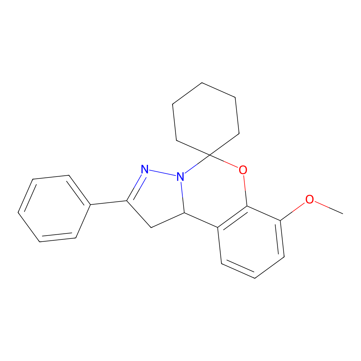 4-methoxy-9-phenylspiro[10aH-benzo[e]2-pyrazolino[1,5-c]1,3-oxazine-6,1'-cyclo hexane] molecular structure, CAS 371234-56-9