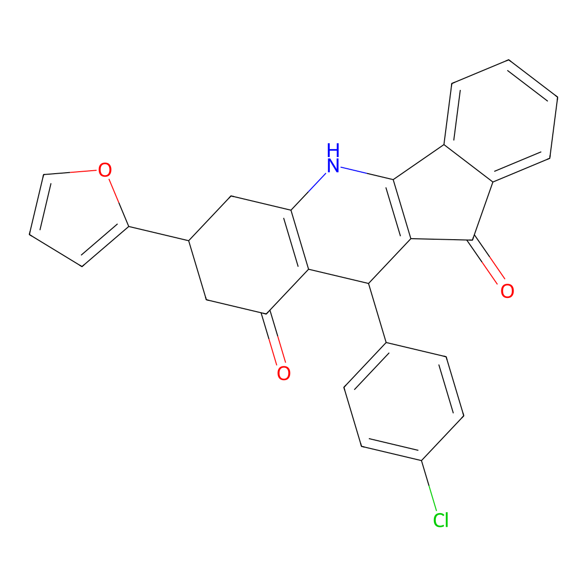 10-(4-chlorophenyl)-7-(furan-2-yl)-6,7,8,10-tetrahydro-5H-indeno[1,2-b]quinoline-9,11-dione molecular structure, CAS 371234-58-1