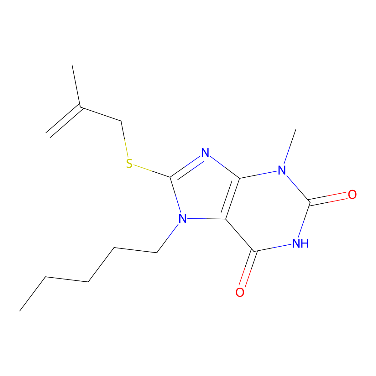 3-methyl-8-((2-methylallyl)thio)-7-pentyl-1H-purine-2,6(3H,7H)-dione molecular structure, CAS 371234-89-8