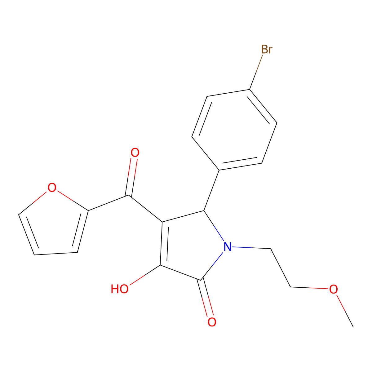 (4E)-5-(4-bromophenyl)-4-[furan-2-yl(hydroxy)methylidene]-1-(2-methoxyethyl)pyrrolidine-2,3-dione molecular structure, CAS 371234-90-1