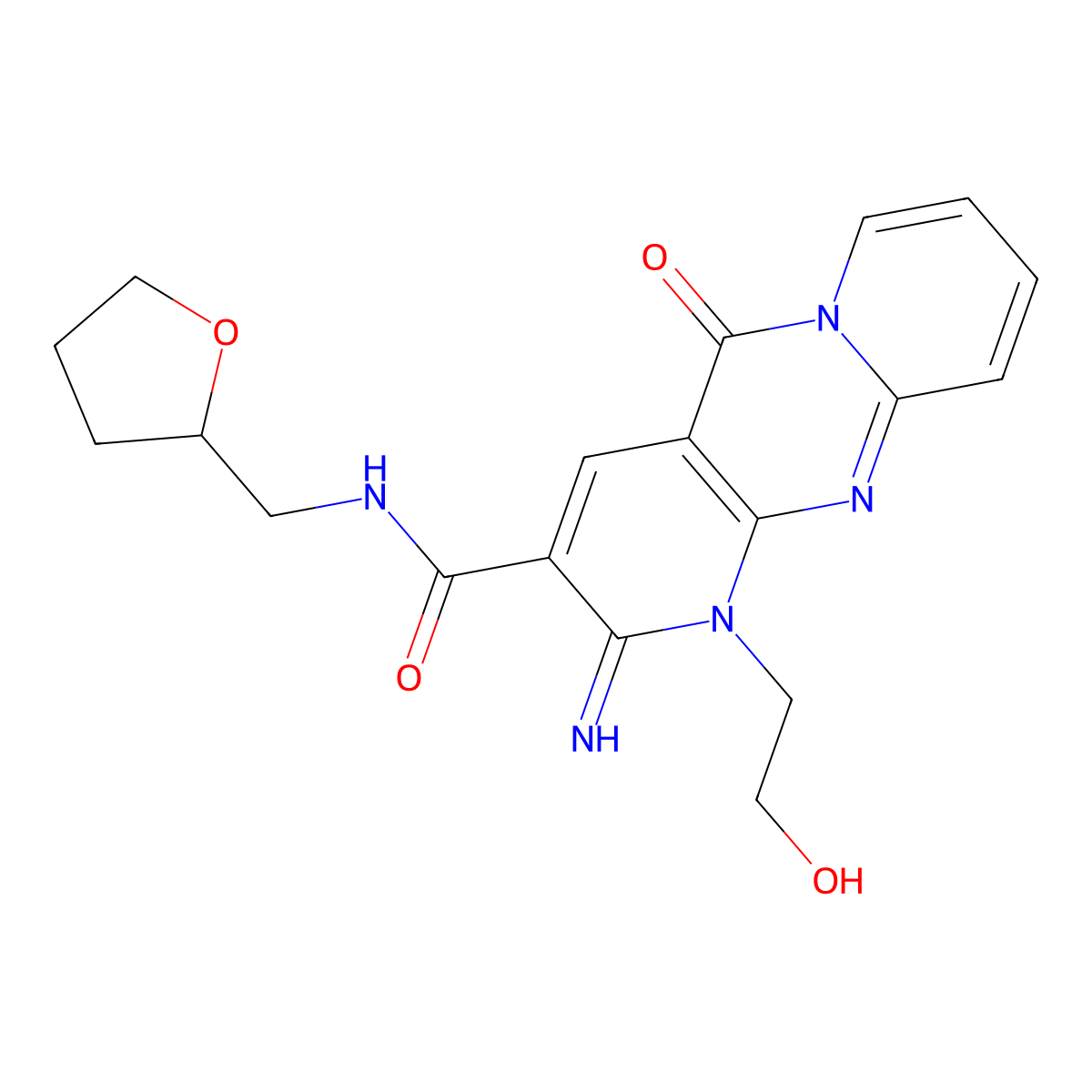 [1-(2-hydroxyethyl)-2-imino-5-oxo(1,6-dihydropyridino[1,2-a]pyridino[2,3-d]pyr imidin-3-yl)]-N-(oxolan-2-ylmethyl)carboxamide molecular structure, CAS 371235-04-0