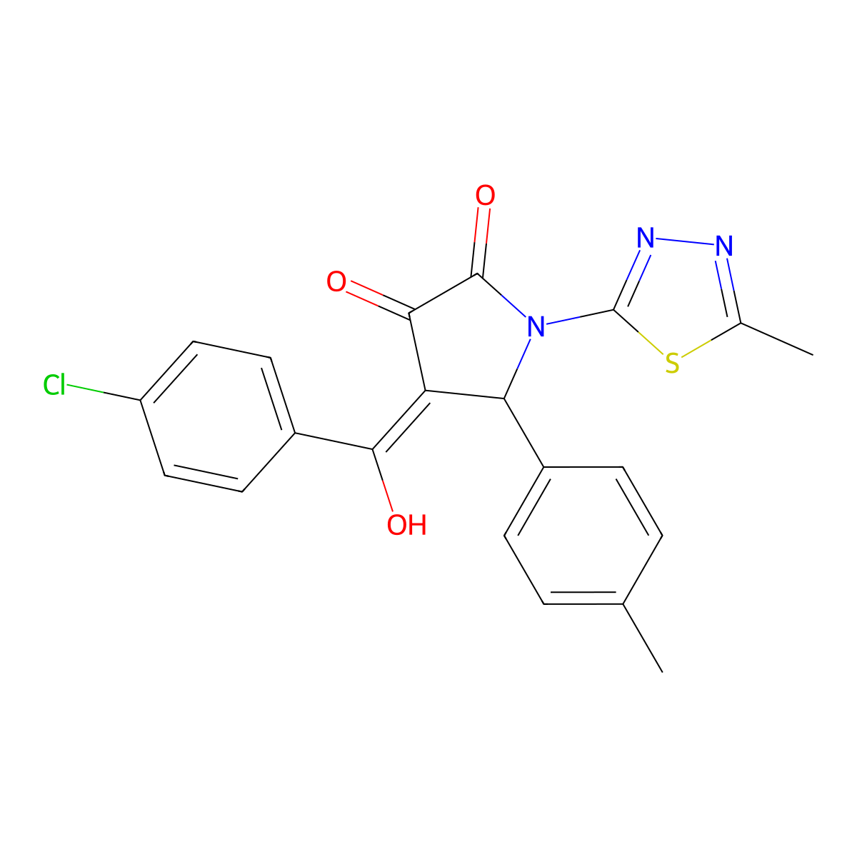 4-(4-chlorobenzoyl)-3-hydroxy-1-(5-methyl-1,3,4-thiadiazol-2-yl)-5-(4-methylphenyl)-2,5-dihydro-1H-pyrrol-2-one molecular structure, CAS 371235-44-8